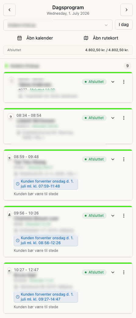 Sweeply dagsprogram på mobil